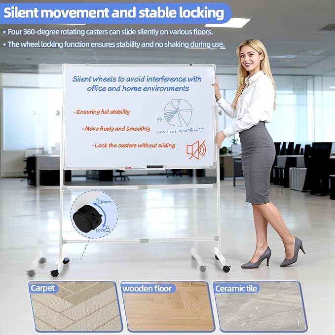 hatleues Magnetic Whiteboard with Stand- 36" x 24" Double-Sided Rolling White Board Mobile Dry Erase Board on Casters for Office, Classroom, Home & Presentations (40 x 28 Inch)