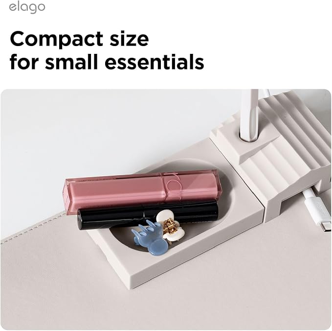elago Smart Magnetic Desk Mat Pencil Tray – Soft Silicone Organizer for Office Supplies, AirPods, Glasses, Pens – Noise-Free, Non-Slip, Washable, Item for Desk Management [Small] (Stone)