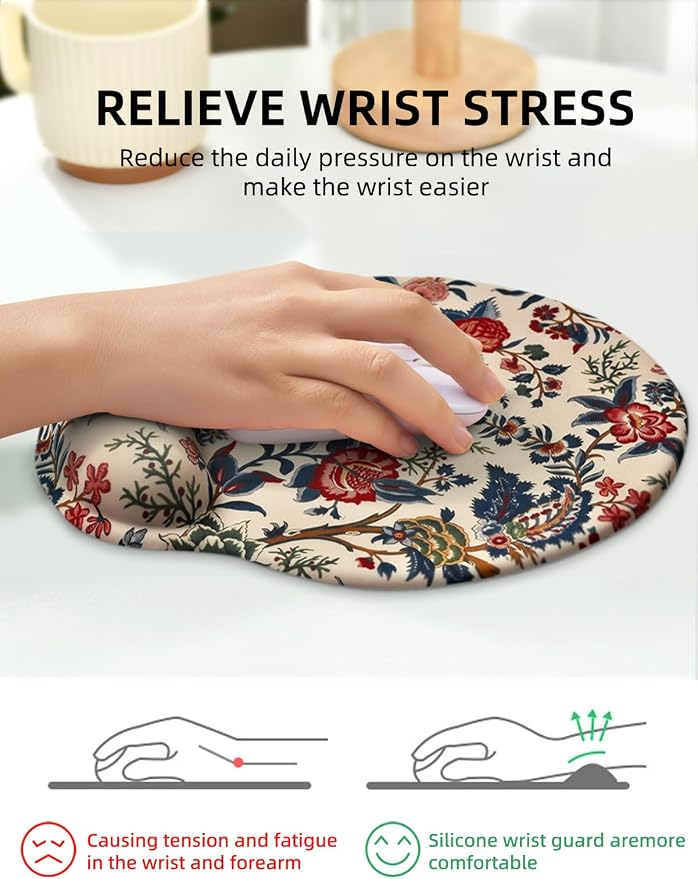 Lily Floral Mouse Pad Wrist Support Wrist Rest, Flower Ergonomic Mouse Pad with Non-Slip Base for Office Gaming Working Computers,Desk Accessories Pain Relief Mouse Mat, Retro