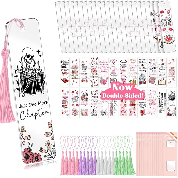 Kaciola 24 Acrylic Bookmark Blanks with 24 UV DTF Stickers About Smutty Theme and 4 Colors Tassels,Blank Bookmarks UV DTF Transfers Stickers for DIY Crafts Hanging Tag Gift Bookmarks DIY