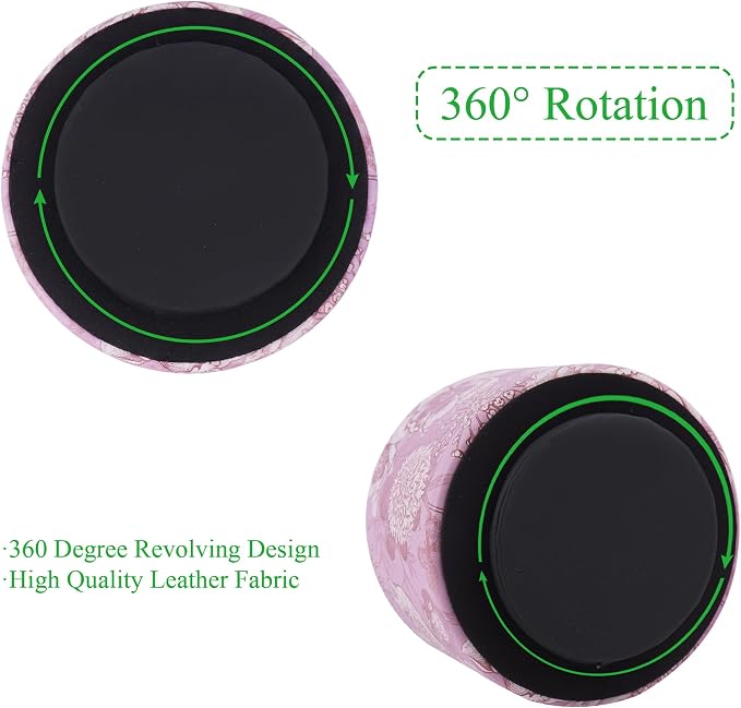 Round Leather Art Supply Organizer,Remote Control Holder,360 Degree Spinning,Multi-Functional Pencil Holder,4 Compartments Desktop Stationary Organizer(1-Purple Bird)