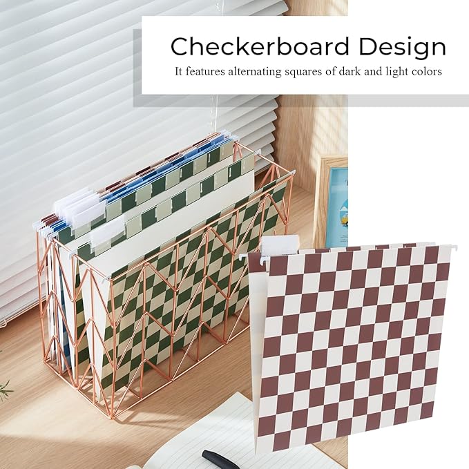 Y YOMA 6 Pack Decorative Hanging File Folders Letter Size Checkerboard Hanging Folder Pretty File Folder Organizer for Filing Cabinet Office Home with 1/5-Cut Adjustable Tabs, Classic Color