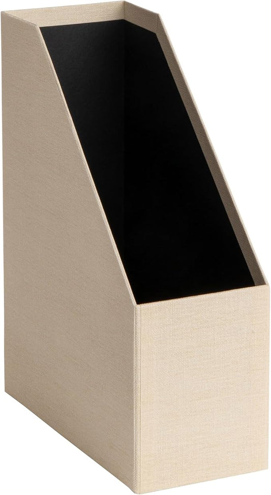 Bigso Estelle Magazine File - Magazine Holder and Organizer for Papers and Catalogs with Leather Handle - Magazine File Holder for Office Desks - 12.6 in x 4.5 in x 9.8 in - Cream