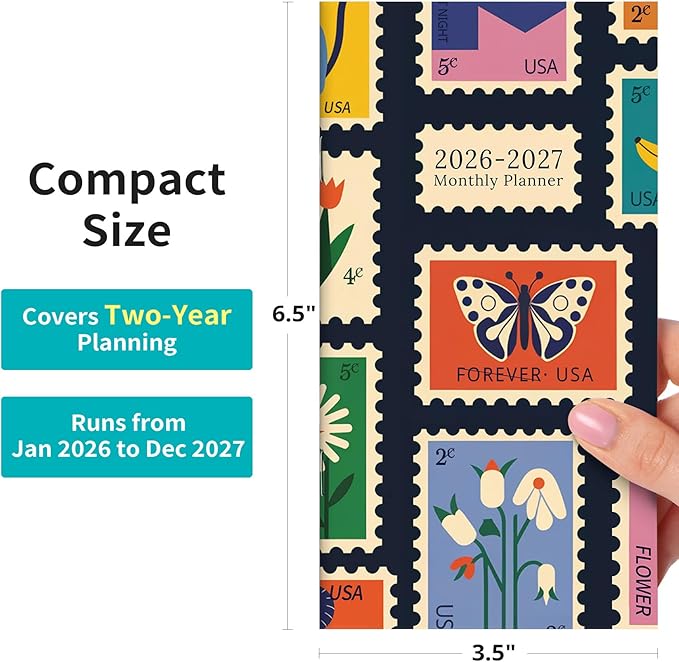 Pocket Calendar 2026-2027 for Purse, Two Year Monthly Planner Pocket Size 6.5" x 3.5", Jan 2026 - Dec 2027 Monthly Planner Small Calendar for School, Work and Home - Stamp