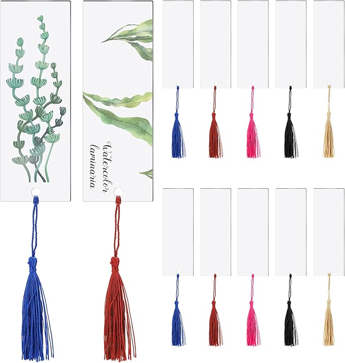 Outus 40 Pieces Acrylic Bookmark Blanks Set Craft Clear Acrylic Blank Bookmarks with Colorful Bookmark Tassel for Christmas Gift Stocking Stuffers DIY Projects and Present Tag