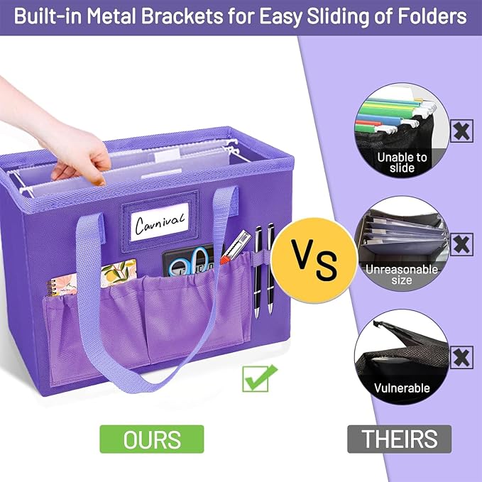 abcxgood Desktop File Organizer Box,Collapsible Hanging Filing Box,Home Office Document Storage Organizer with Front Pocket and Handles, Letter Size Folder. (PURPLE)