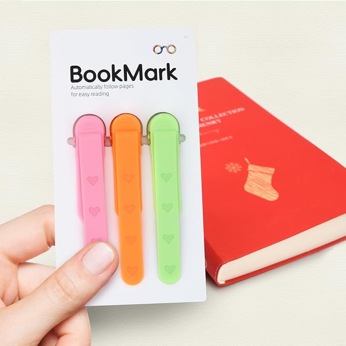 SMUK 3Pcs Heart Bookmarks for Women, Automatic Silicone Book Marks for Book Lovers Girls Men, Cute Page Markers Bookmarkers Reading Gifts