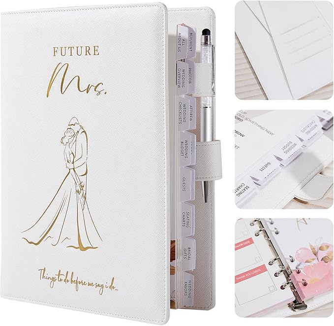 AW BRIDAL Future Mrs Wedding Planning Book and Organizer Gift Set, Destination Wedding Planners, White Proposal Planner Gift for Bride to Be and Engaged Couple, Cool Engagement Gifts for Her