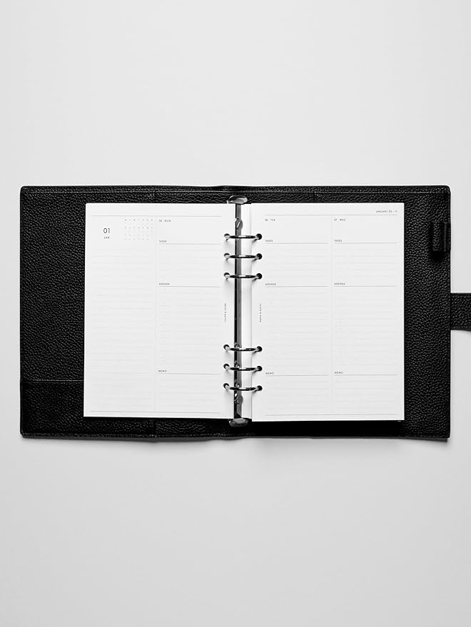 Cloth & Paper 2026 Daily Planner Inserts - Monday Start | Personal Size 3.75 x 6.75 | Minimalist Agenda Refills | 2 Days Per Page | 6 Ring Planner Refills for Daily Organizers | Heavyweight Paper