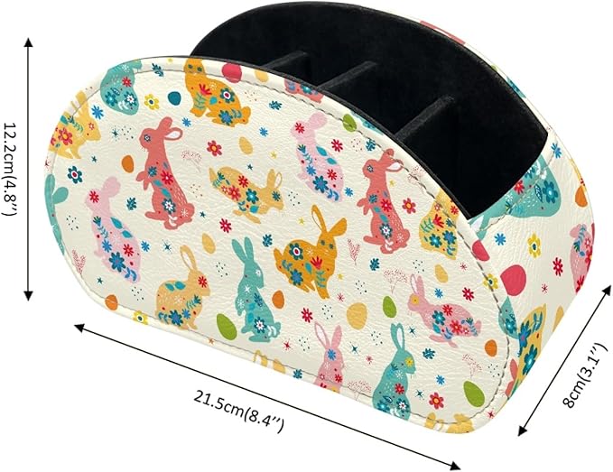 FUSURIRE Remote Control Holder with 5 Compartments, Easter Bunny Print Desktop Caddy Storage Supply Organizers for Remote Controllers,Office Supplies,Makeup Brush,Media Accessories