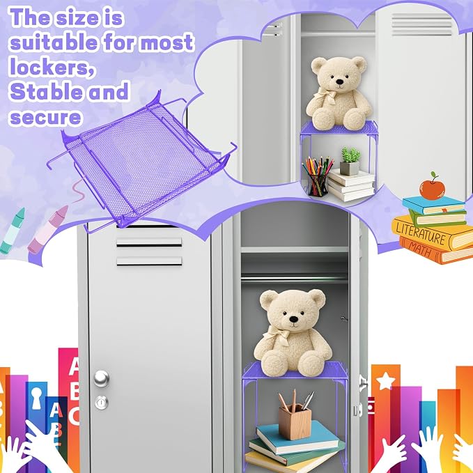 Locker Organizer Shelf Purple Stackable Extra Locker Shelf Storage Cabinet Accessories for Back to School Office Home Gym Supplies