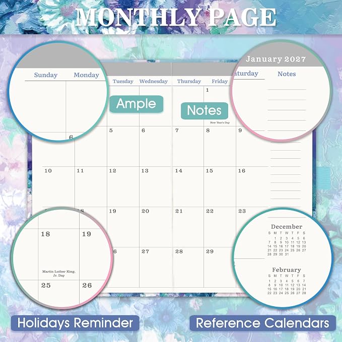 2027-2029 Pocket Planner/Calendar - 3 Year Monthly Planner 2027-2029, Jan. 2027 - Dec. 2029, 3.93''×6.29'', 36 Months Small Planner, 60 Note Pages, Pen Holder, Pocket - Floral Painting