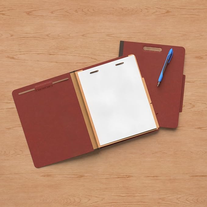 Amazon Basics Classification Folder with Prongs, Pressboard, 2 Dividers, 2-Inch Expansion, Letter Size, Red, Pack of 10, for Organizing Documents