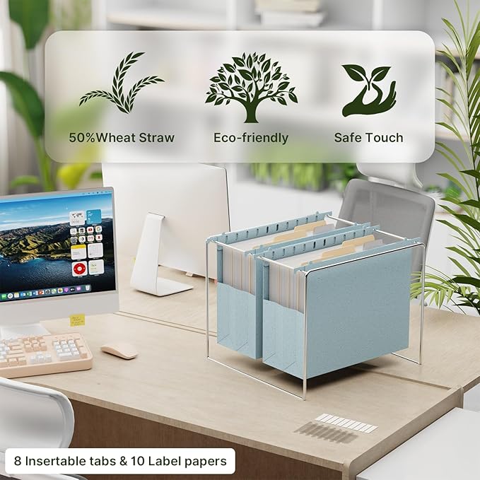 XINGIA 4'' Expandable Hanging File Folders Letter Size, 6 Pack Wheat Straw Heavy Duty Hanging Files with Tabs,Extra Capacity File Cabinet Organizer for Office,Wide Hang File Folders for File Frame,Box