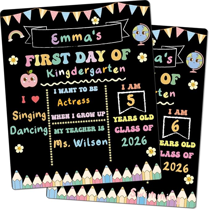 AmazingSpark First and Last Day of School Sign Board Double Sided 1st Back to School Supplies 10"x12" for Kids Preschool Kindergarten Chalk Board, Cute Crayon Retro Groovy Photo Reusable(Macaron)