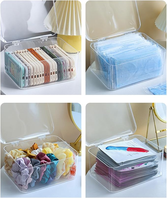 Clear Storage Bins, Plastic Storage Container with Lids Desk Organizers Clear Marker Organizer Desktop Office Supplies for Home Office (Transparent)