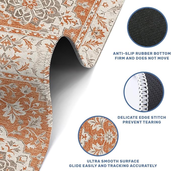Rustic Carpet Desk Mat Gaming Mouse Pad Classic Persian Floral Mousepad Computer Keyboard Pad Mouse Mat Laptop Mat 31.5 x 11.8 Mouse Pads for Desk Home Office Gaming