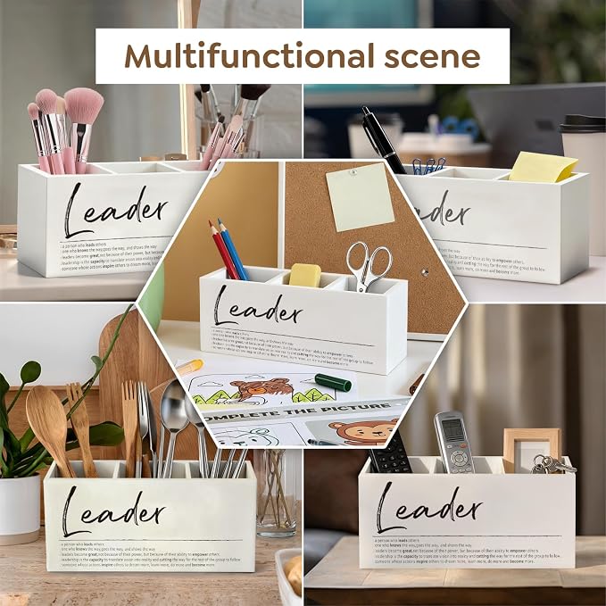 Leader Gifts Pen Pencil Holder, Thank You Appreciation Gifts for Leaders Boss Manager Wood Desk Organizer and Accessories, Leadership Gift Pen Holder Desk Organizer for Office Tabletop