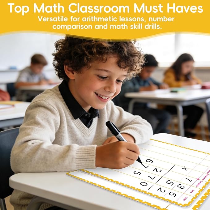 10 Packs Division Whiteboards, Dual-Sided Erasable Design - One Side for Division, The Other for Addition, Subtraction & Multiplication, Ideal Mathematical Teaching Aid for Classroom and Home Use