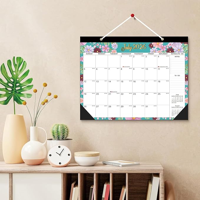Desk Calendar 2025-2026, AgePlace Large 22" x17" Wall Calendar 2025 Covers June 2025 - December 2026, Monthly Desktop Calendar with Different Watercolor Artwork for Each Month for Home & Office School