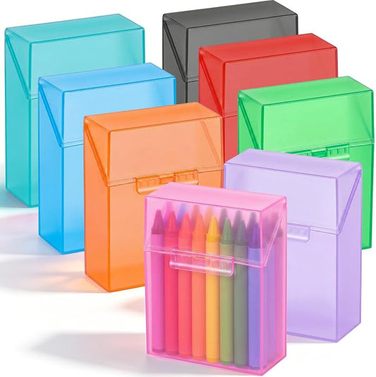 Clabby 8 Pcs Plastic Crayon Organizer Case for 24 Count Crayons Kids Art Supply Storage Box with Lid, Portable Holder for Classroom Home Travel, Fits Standard 24-Pack Crayon (Colorful)