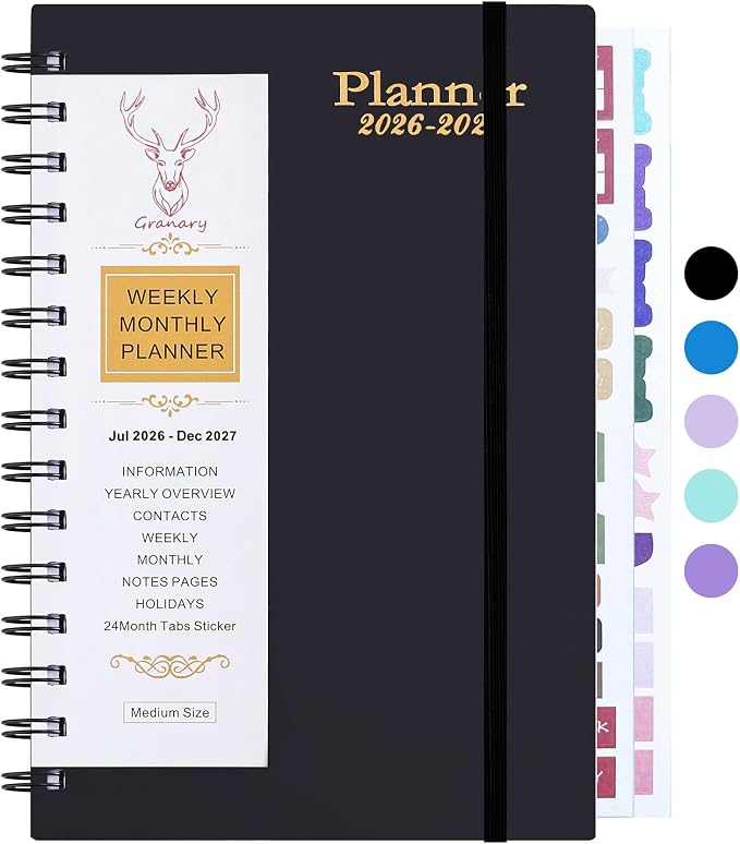 Planner 2026-2027, Weekly and Monthly Planner 2026-2027 Academic Year (July 2026-June 2027), 18 Months Calander Planner, Daily Agenda Book for School Student, Teachers, Office Supplies, Home, 8.2"×5.5" (JUL.2026-DEC.2027 Black)