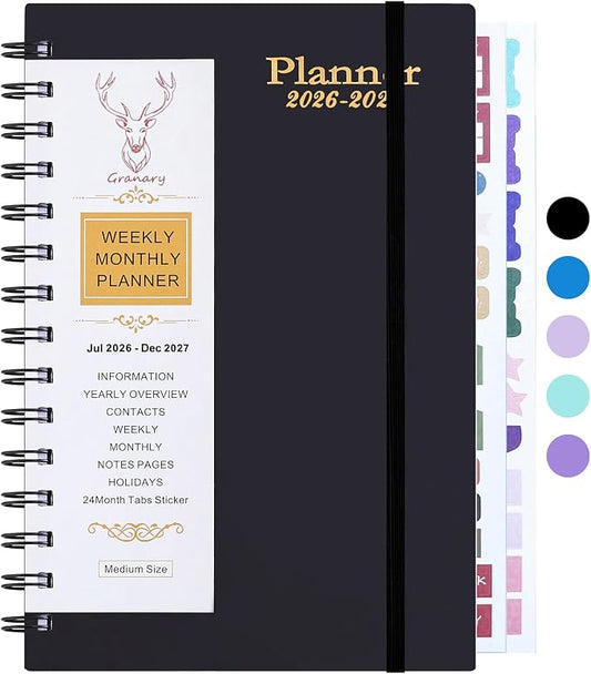 Planner 2026-2027, Weekly and Monthly Planner 2026-2027 Academic Year (July 2026-June 2027), 18 Months Calander Planner, Daily Agenda Book for School Student, Teachers, Office Supplies, Home, 8.2"×5.5" (JUL.2026-DEC.2027 Black)