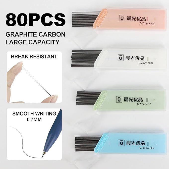 Buqoo Mechanical Pencil Set, 6PCS 0.7mm Cute Pastel Mechanical Pencils, 2Push-Pull Retractable Eraser with 80PCS HB 0.7 Lead Refill and Zipper Bag Pencil Kit for Art, Drawing Pencils for Sketching