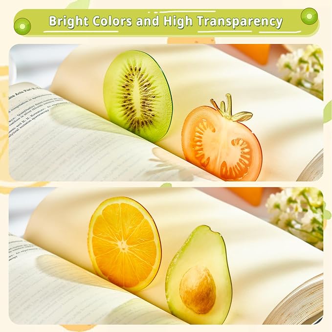 4PCS Fruit Bookmarks, Cute Acrylic Book Marker for Women Children Student, Aesthetic Book Accessories Gift for Book Lovers