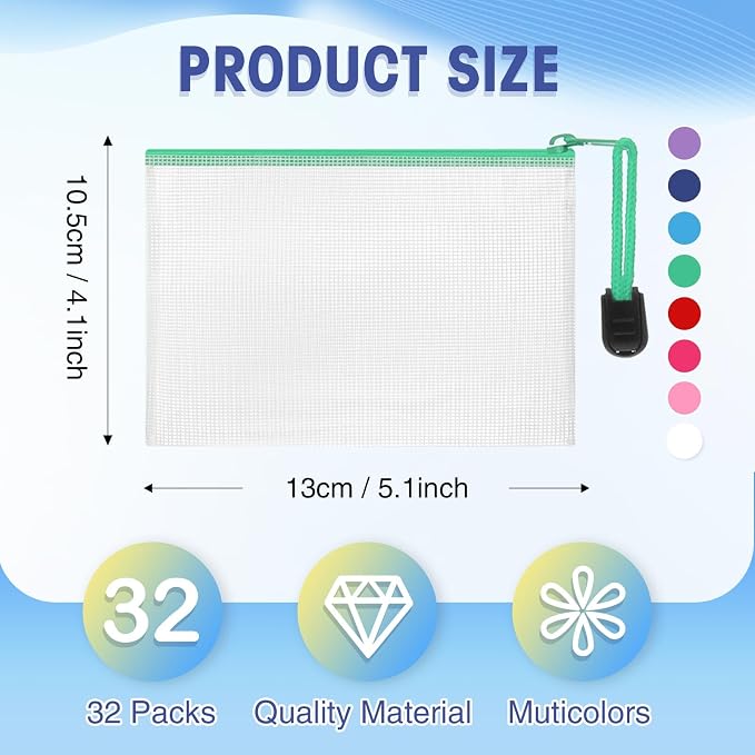 Jetec 32 Pcs Mesh Zipper Bags Toy Storage Bikini Organizer Bag Bolsas Para Guardar Trajes De Bano Waterproof Zipper Reusable Pouch Puzzle Multipurpose for Storage Office(Classic Color,5.1 x 4.1 Inch)