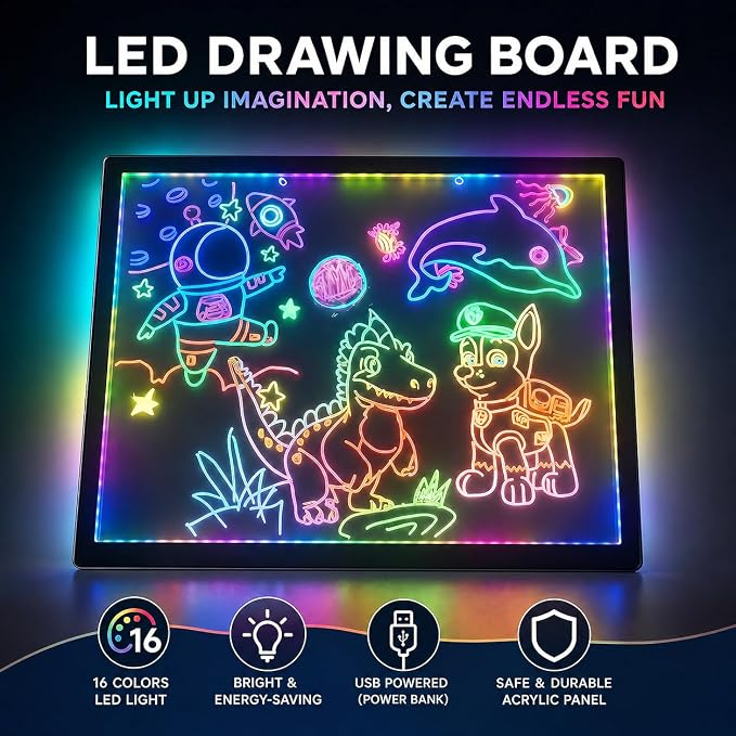 LED Note Board with12+4 Color Light Modes,14.2"x11" Led Drawing Board, for Home/Office/DParty& Gifts, Acrylic Magnetic Whiteboard LED Doodle Board Colors