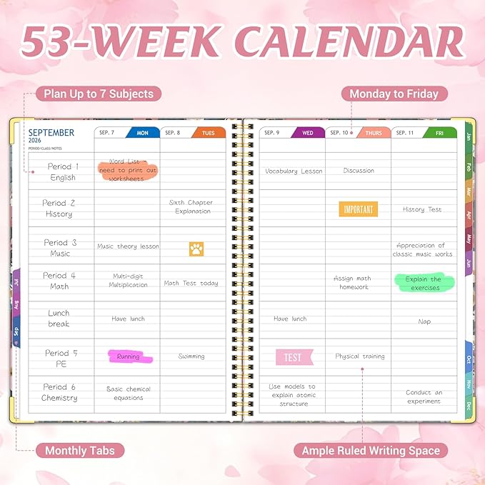 Teacher Planner 2026-2027 Academic Year, Jul.2026 - Jun.2027, 8.5" x 11" Lesson Planner Book for Teachers, Teacher Planners with Colorful Monthly Tabs for Homeschool & Classroom Organization - Flower Clusters
