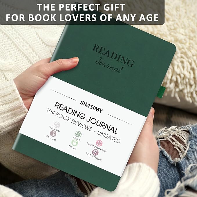 Reading Journal with 104 Book Reviews, Book Journal for Books Lovers & Readers - Review and Track Your Reading Progress, Reading Log Notebook Gift, A5, Dark Green