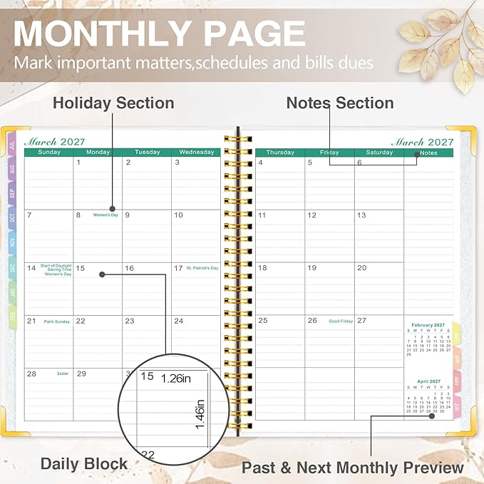 GuassLee 2026-2027 Weekly Monthly Planner A5, 12-Month Hardcover Academic Planner with Tabs, Stickers & Pocket, July 2026 to June 2027 Daily Planner Organizer for Work School Home