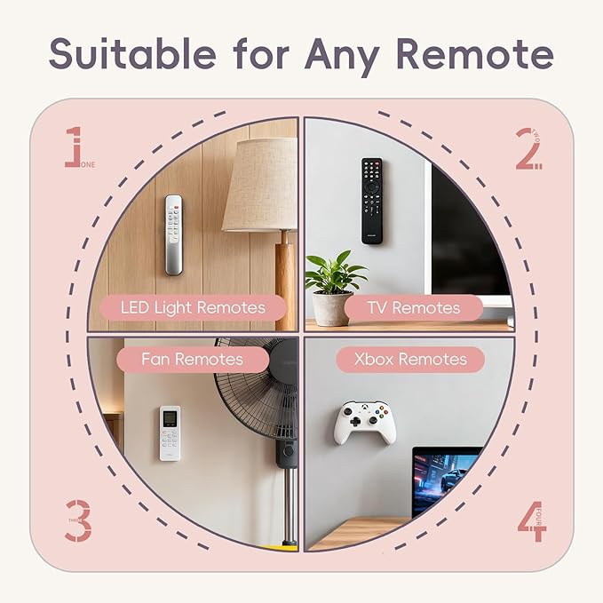 Magnetic Remote Control Holder Wall Mount Self-Adhesive, 6 Pack Upgraded Silicone Remote Organizer Storage Wall Holder for Home Office TV, Fan and Air Conditioner Remote Control 6 pink