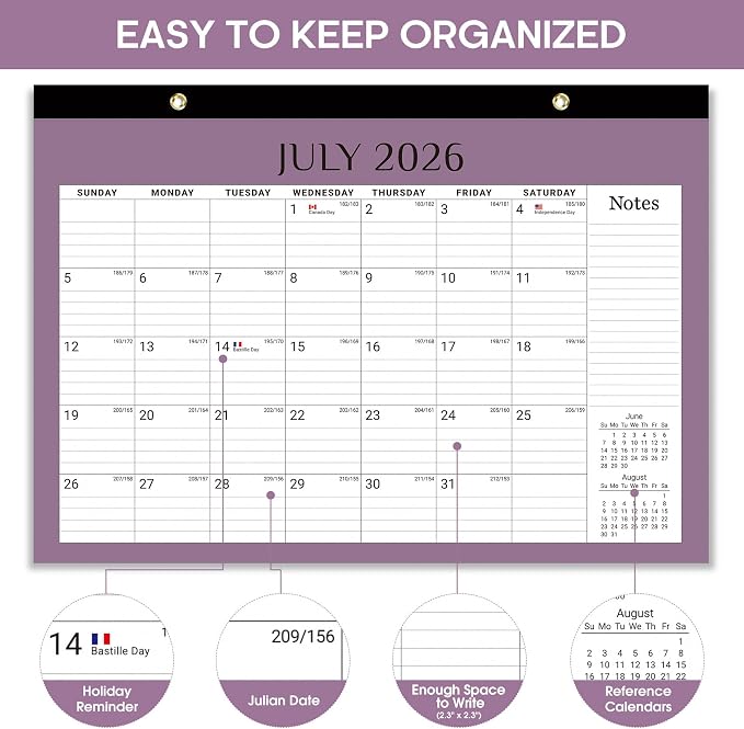 Desk Calendar 2026-2027, 18-Month Calendar Runs from July 2026 to December 2027, Large 17" x 12" Monthly Desktop & Wall Calendar for Home & Office - Boho Colors