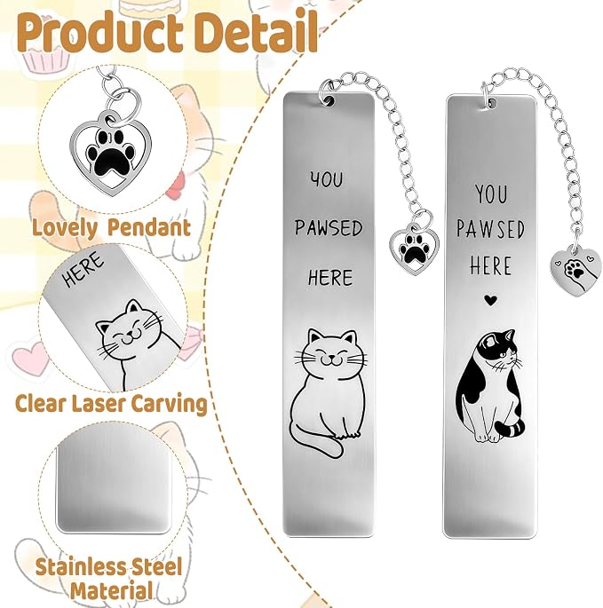 4Pcs Cat Bookmark Book Page Holder Funny Gifts for Men Women Cute Metal Book Mark Wood Thumb Book Page Holder Black Cat Reading Lover Gifts Accessories Unique Friend Coworker Teacher Birthday Gift