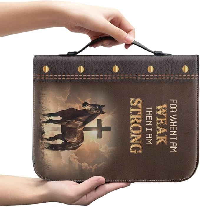 Leather Print Bible Cover for Women Men - PU Bible Case for Girls, Bible Study Supplies for Home, Office, Travel,Horse and Cross,Medium