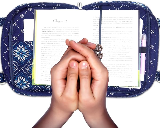 Bible Cover for Women with Adjustable Straps, Large Study Bible Carrying Case Bag with Zip Pocket, 10x7x2.7 Inches