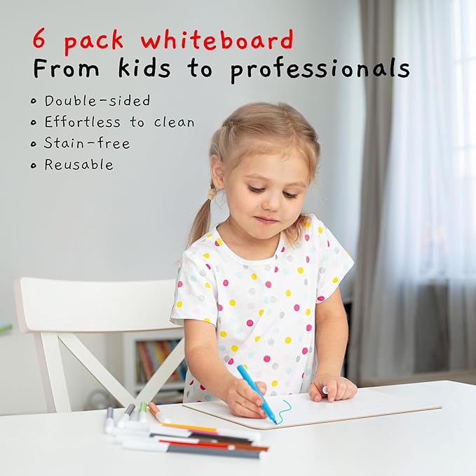 Board Geeks 6 Premium Small Dry Erase Board 9"x12"- Portable Dry Erase Lap Board, Handheld Whiteboard- White Boards for Students - Small Whiteboard | Double Sided Erasable White Boards Dry Erase- 6 Pk