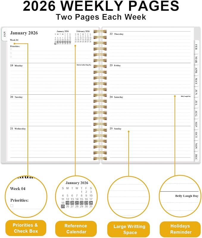 2026 Planner - Weekly and Monthly Planner from Jan 2026 - Dec 2026, Spiral Planning 2026 with 12-Month Tabs, Inner Pocket, 6.25" x 8.5", Leaf-Flwoer