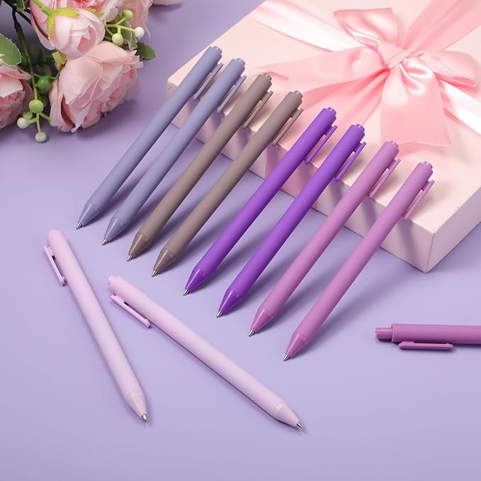 Crtiin 30 Pcs Gel Pens Bulk, 0.5mm Fine Point Black Ink Pens, Retractable Smooth Writing Quick Dry, Colored Aesthetic for School Office Journaling Teacher Appreciation Mother Day (Purple Series)