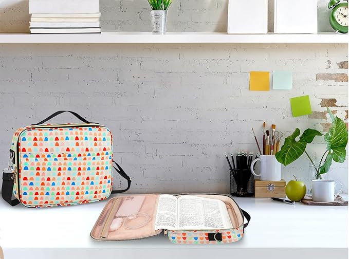 Dofilachy Bible Covers Women - Modern Polka Dot Nylon Bible Case with Zipper - Large Bible Cover with Handle - Bible Carrying Case for Girls Boys Kids