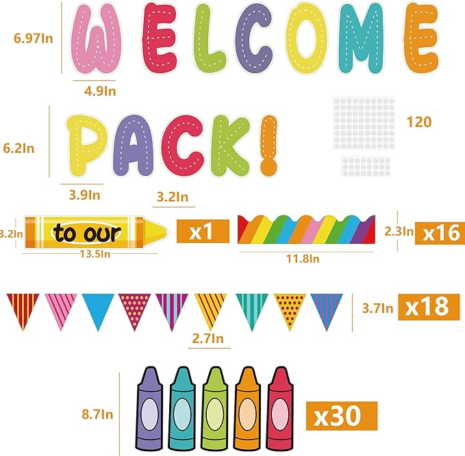 79Pcs Welcome Back to School Bulletin Board Classroom Decorations,Welcome to Our Pack Crayon Classroom Cutouts Wall Door Decor Chalkboard Sign for First Day of School Party