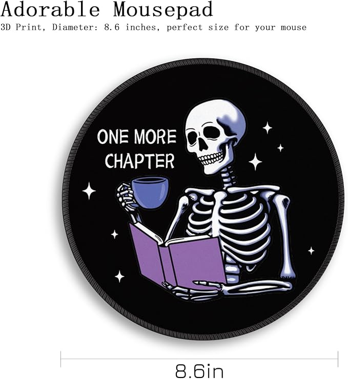 Gctriki Funny Skull Mouse Pad, 8.6" Round Mousepad with Stitched Edge & Non-Slip Base, Comfortable Mouse Pads for Computer Laptop, Unique Office Decor & Home Desk Accessories Book Lovers Gothic Humor