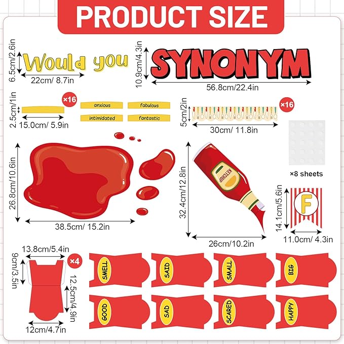 Synonym Bulletin Board Set Fried Words Classroom Decoration Other Way to Say Synonym Bulletin Board French Fry Box Cutouts for English Educational Classroom Back to School Chalkboard Wall Decor