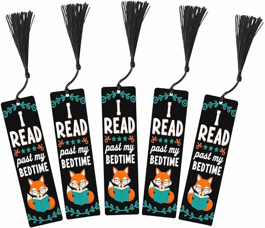 Cute Fox Bookmarks 5 Pcs with Tassels Animal I Read Past My Bedtime Wooden Bookmarks for Reading Women Students Teacher Reader