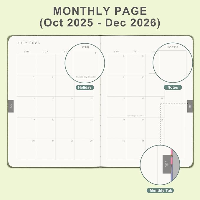 And Per Se 2026 Planner, 15 Months Hardcover Daily, Weekly & Monthly Planner, A5 size, 100GSM Thick Paper, Back Pocket, 5.7" x 8"(Olive Green)