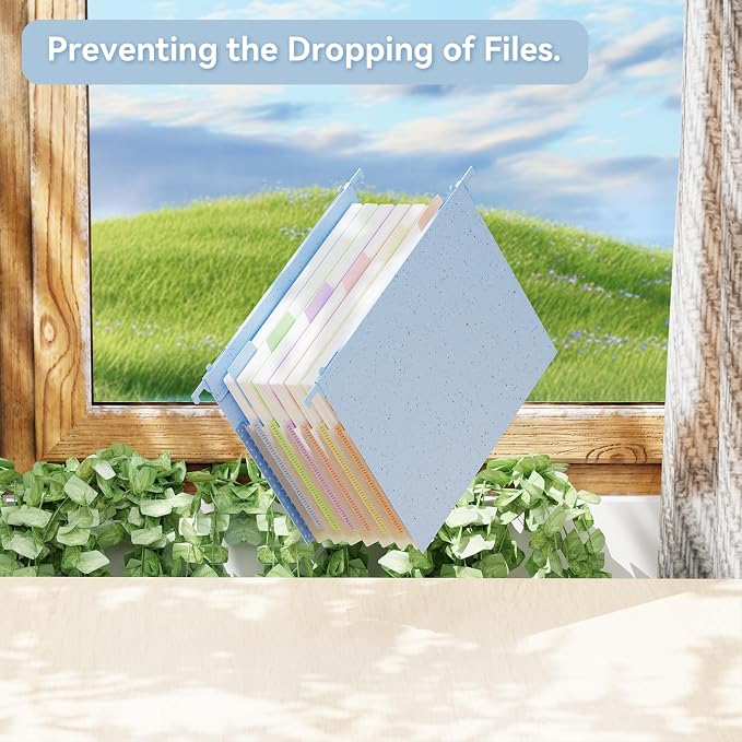 ANSOOK Letter Size Hanging File Folders, Expandable 7 Accordion Pockets, 1.2" Expansion, Hanging Files for Office & Document Organization,Hanging Folders for Filling Cabniet - 50% Wheat Straw (Blue)