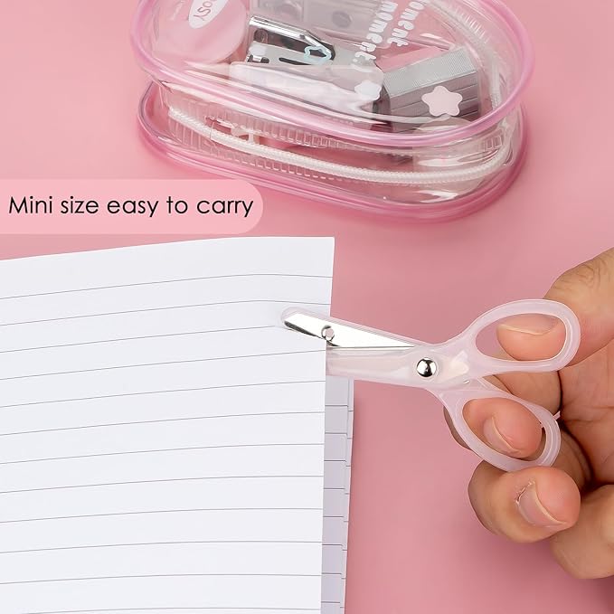 7-Piece Clear Desk Organizer Set - with Stapler, Hole Punch, Tape Dispenser, Scissors & Highlighters, Transparent Office Supplies Kit for Home Office, School & Workspace